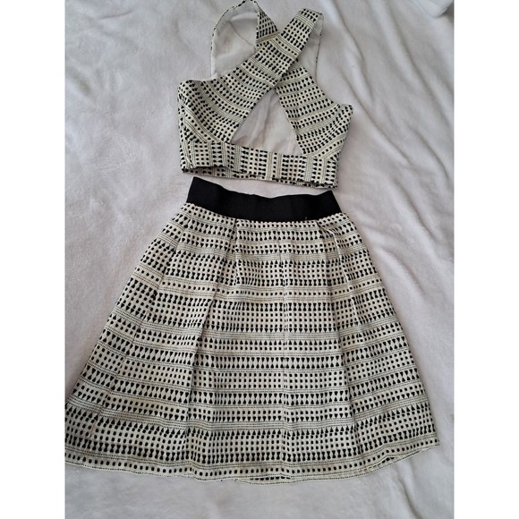 Blue Pearl Allen Schwartz Black Ivory Two Piece Dress Set Jacquard Size XS - Picture 6 of 12